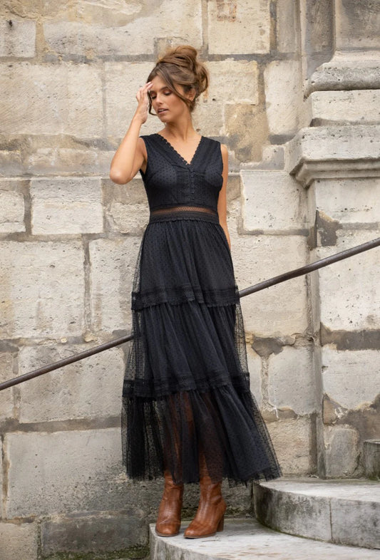 Robe longue en tulle à pois