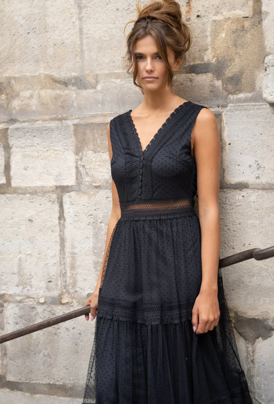 Robe longue en tulle à pois