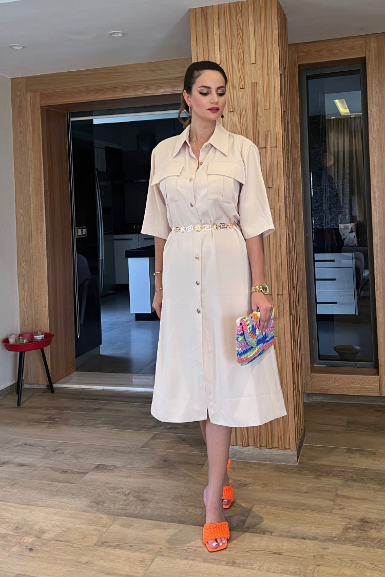 Robe-chemise en gabardine beige