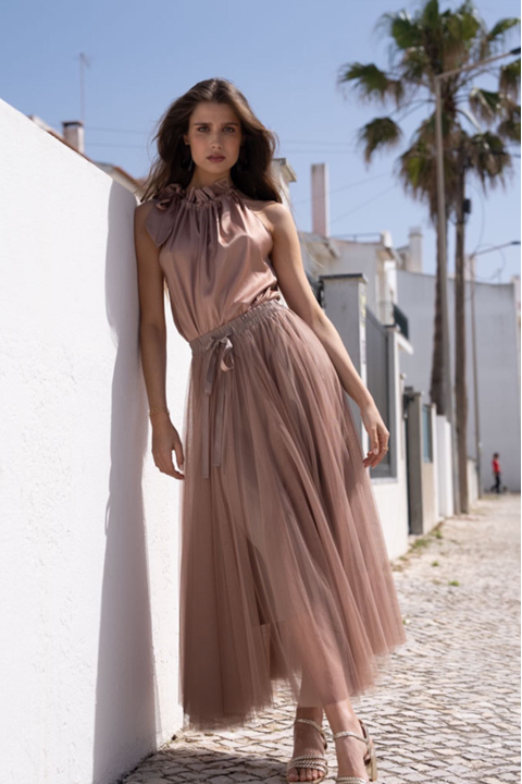 Jupe en tulle taupe