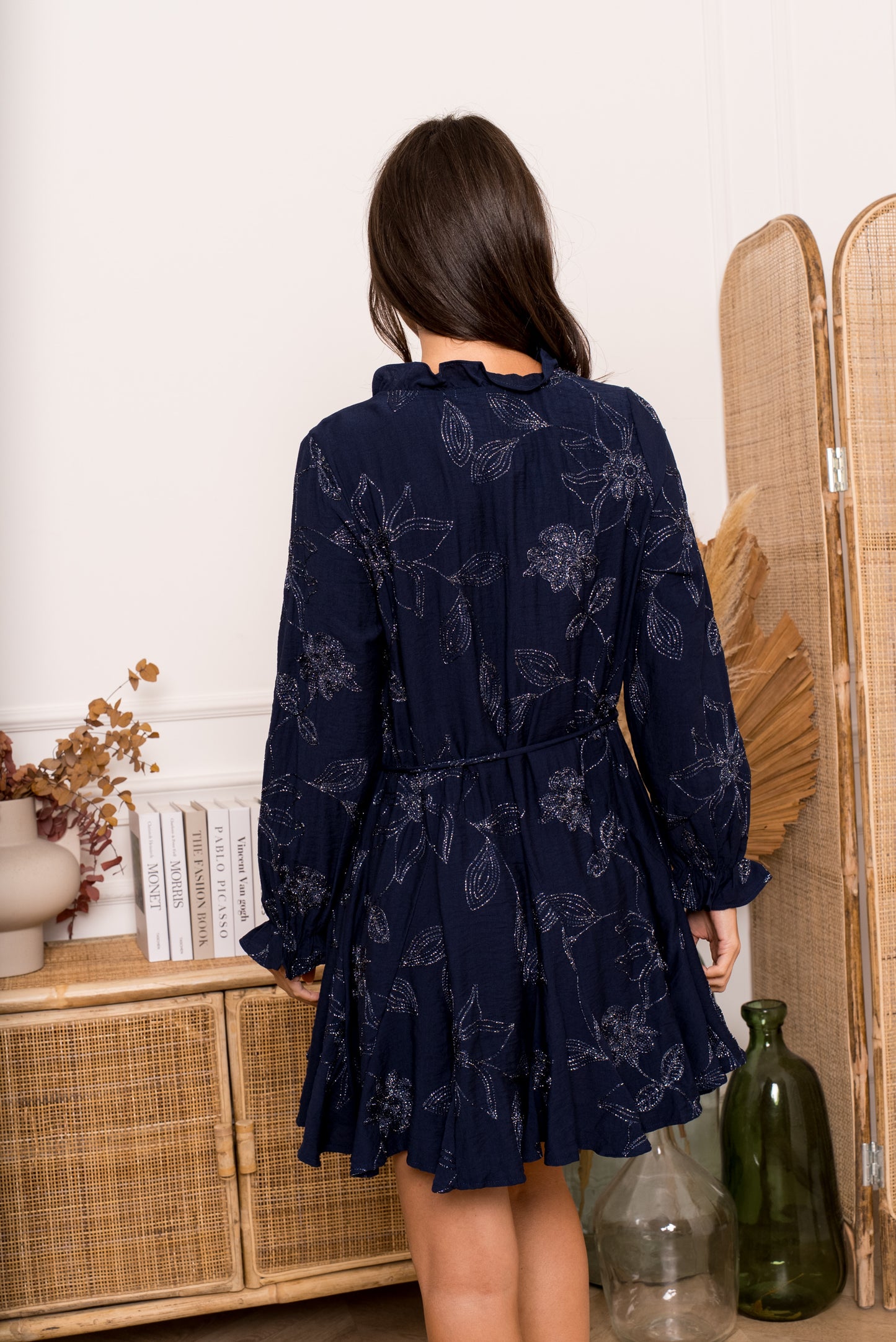 Robe brodée bleu