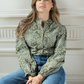 Blouse imprimé floral graphique col volanté