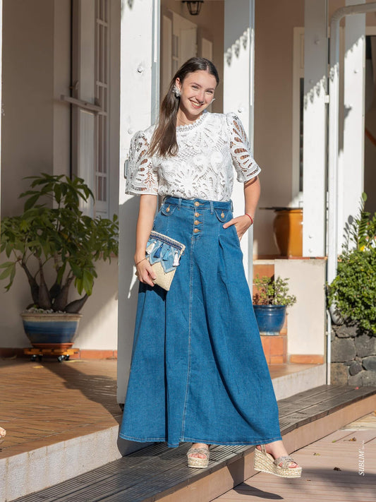 Jupe longue en jean large