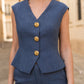 Gilet sans manches long à boutons dorés texturés
