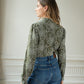 Blouse imprimé floral graphique col volanté