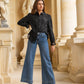 Chemise col froufrou en dentelle effet velours