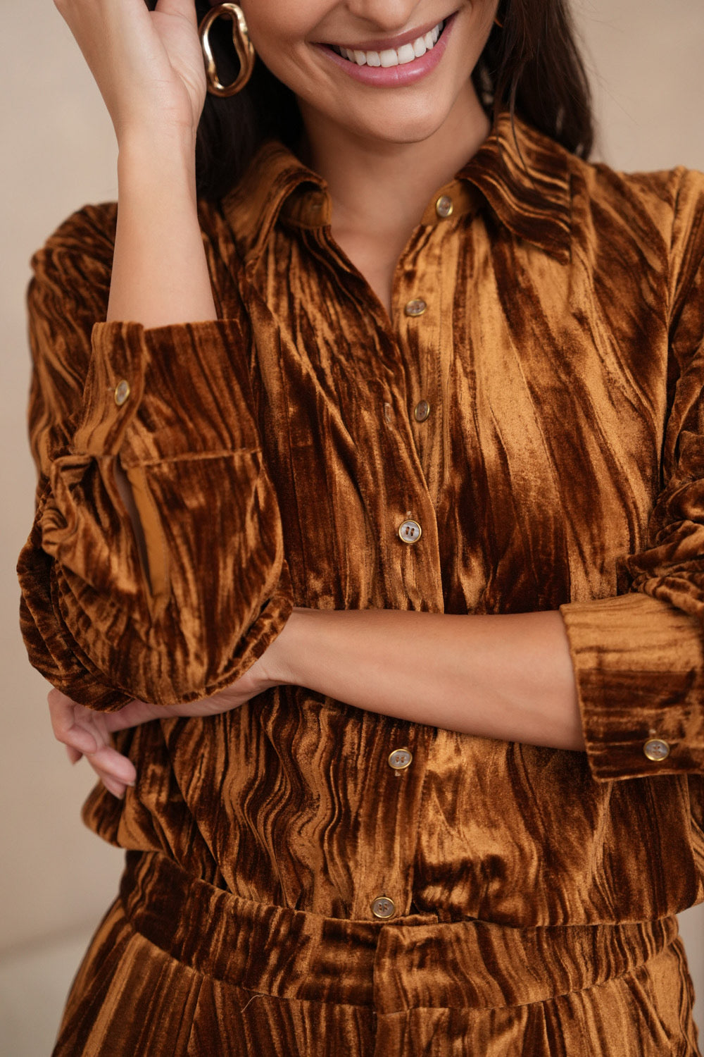 Ensemble chic casual en velours froissé
