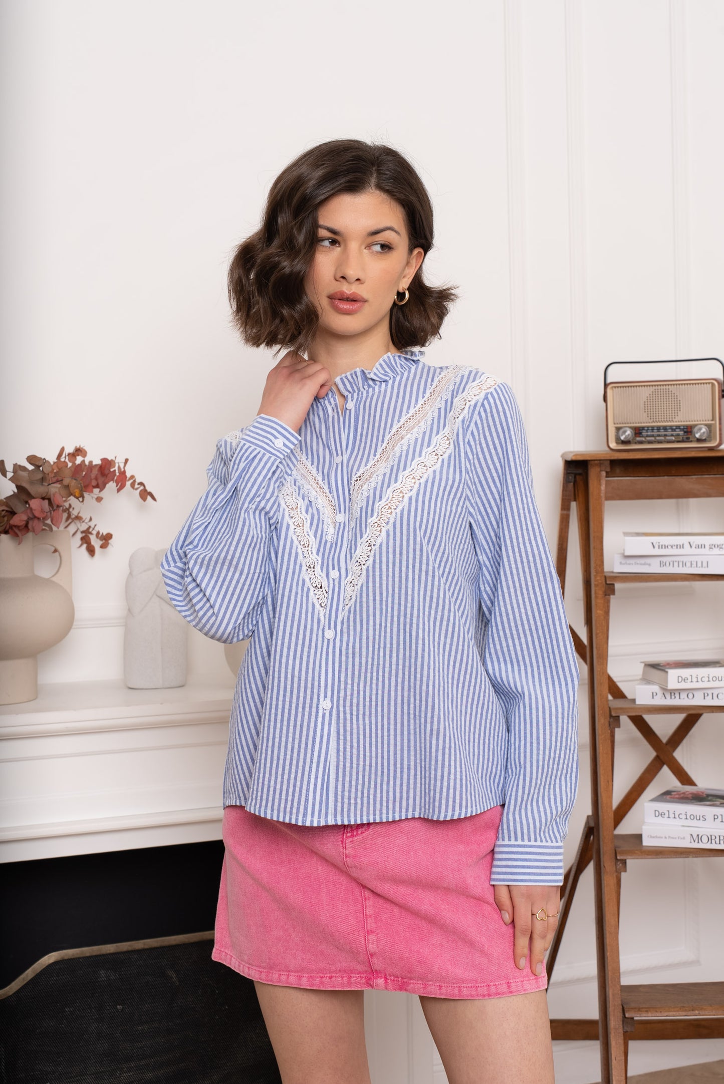 Chemise rayée col victorien