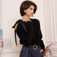 Pull Noir Chic à Nœud Pois