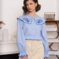 Chemise brodée col signature bleu ciel