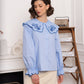 Chemise brodée col signature bleu ciel
