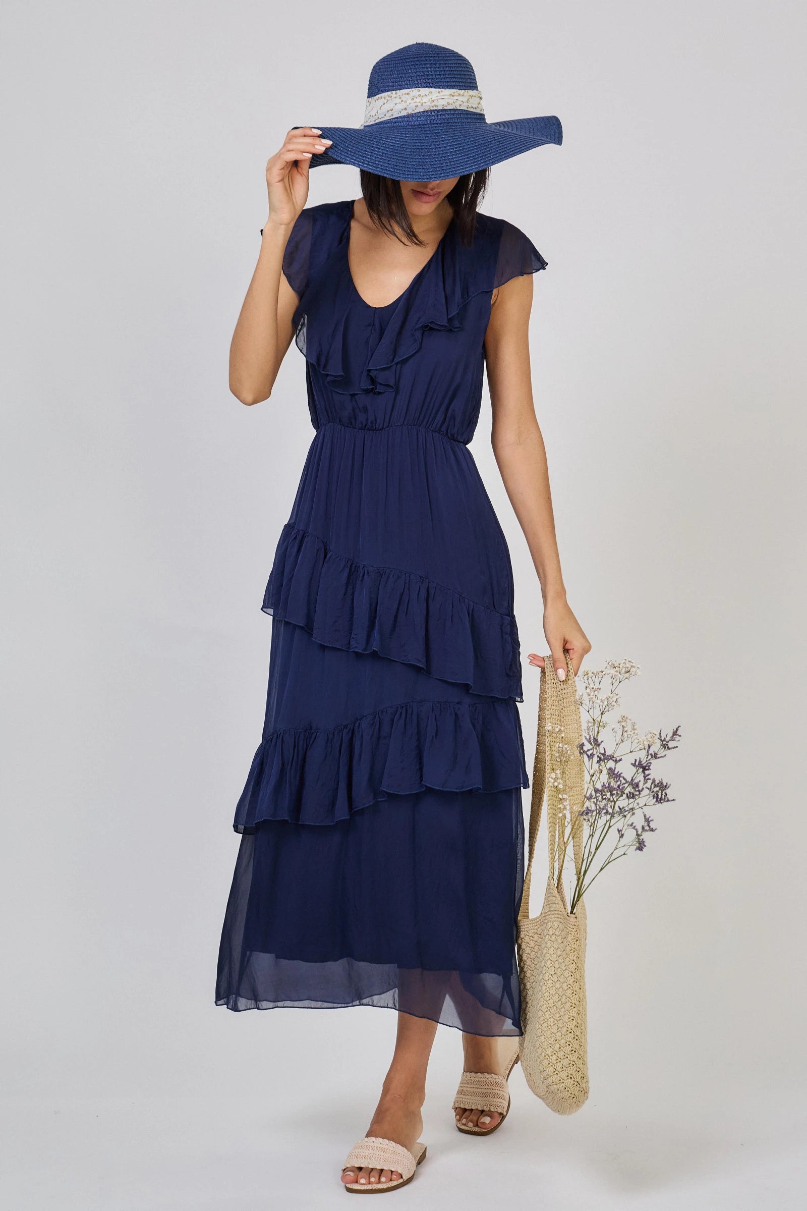 robe longue à volant en soie