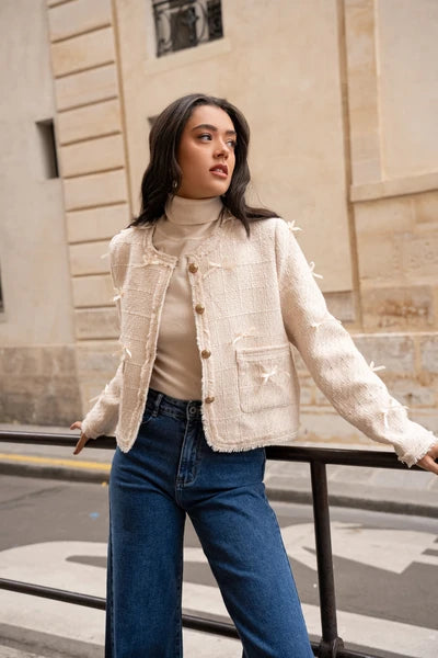 Veste Tweed avec Nœuds Décoratifs